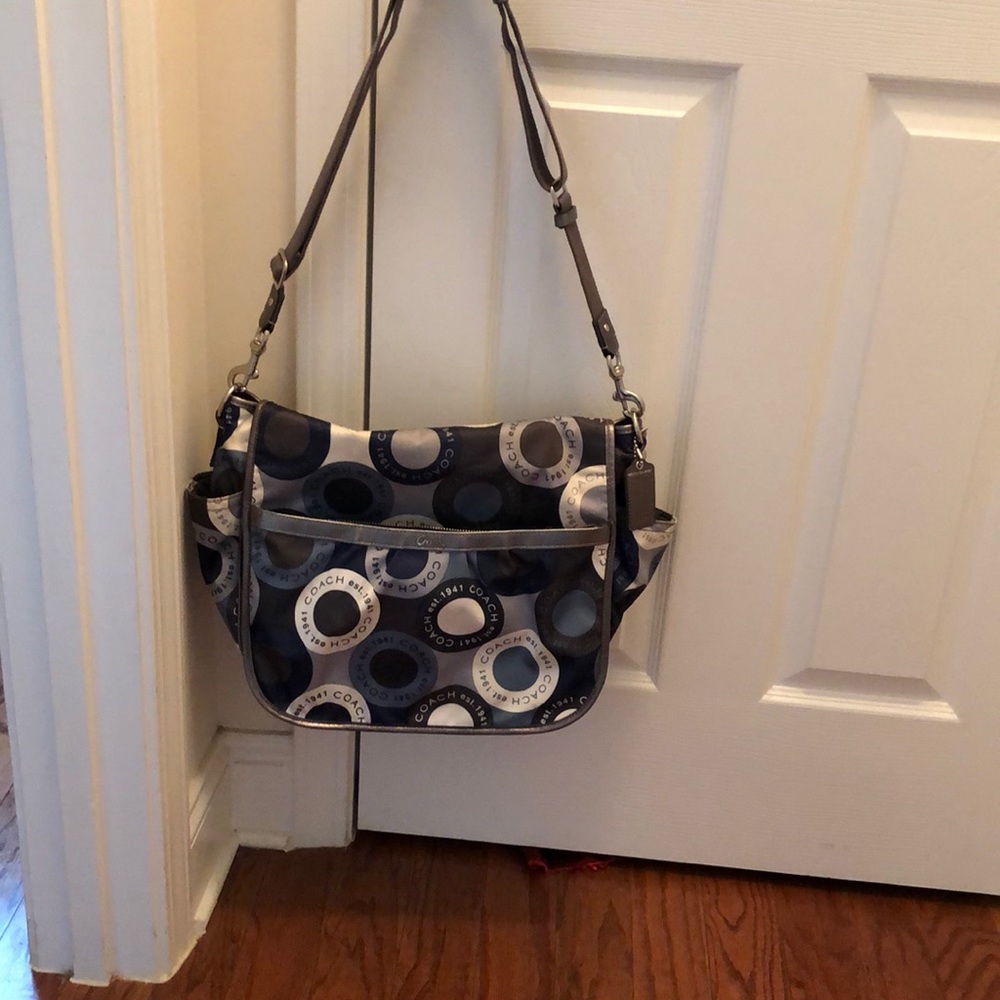 COACH F 18377 SNAPHEAD USED BLUE SATEEN Bag